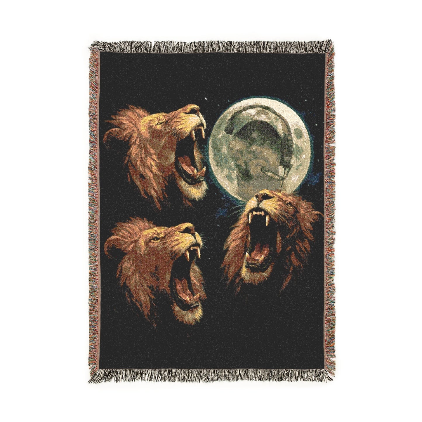 Lions Roaring at the Moon - Woven Blanket
