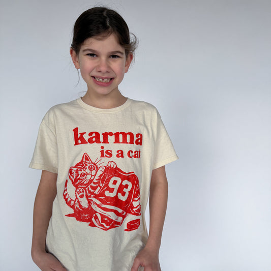 Karma is a Cat - Detroit Hockey Youth T-Shirt