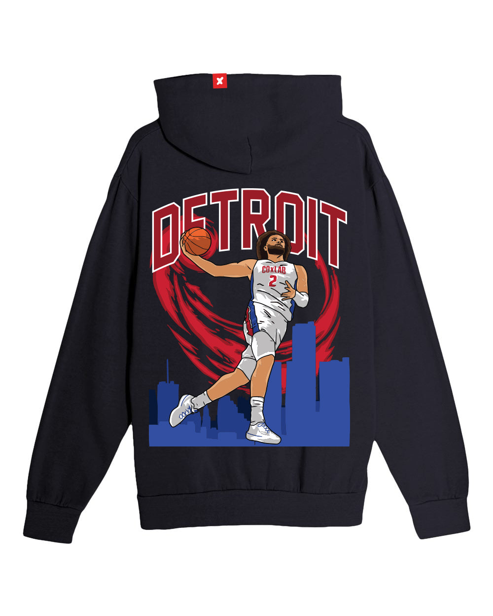 Co x Lab Drawn to Detroit (Basketball) - Youth Hoodie; Eli's original hand-drawn Detroit sports apparel.